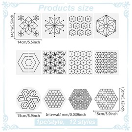 FREEBLOSS 12Pcs Sashiko Stencils Sashiko PET Template Drawing Line Template for Hand Quilting Japanese Patterns Templates Embroidery Stencils 5.5 * 5.5''