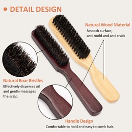Bristle Hair Brush, 2 Pack Slick Back Hair Brush, Boar Bristle Hair Brush for Women Men, Detangling Hair Brush Styling Brush, Dry & Wet & Straight & Curly Smooth Hair Brush, Khaki and Brown
