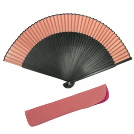 Kyoetsu Women's Hand Fan, Pure Silk, Plain, Black Ribs, 2-Piece Set, black bone 6