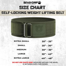 BEAR GRIP - Self-Locking Weight Lifting Belt, Premium Weightlifting Belt for Crossfit, Power Lifting, Bodybuilding, Lifting Belt for Men and Women, Workout Belt for Liftin (Khaki, M)