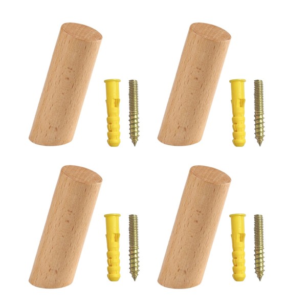 USHXVG Pack of 4 Beveled Wooden Hooks, Door Hooks, Wall