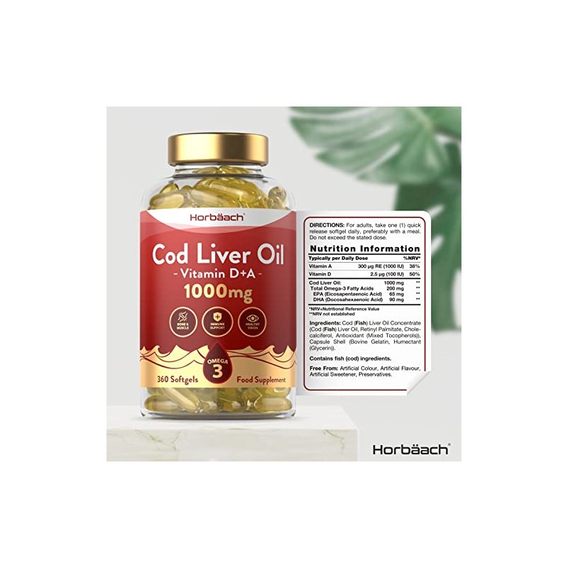 Cod Liver Oil Supplement 1000mg | 360 Softgels | with