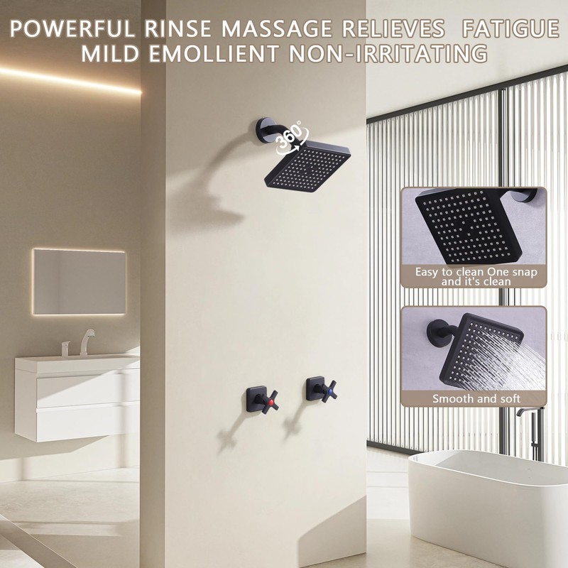 GUOYINDONG 2 Handle Shower Faucet Set, Matte Black Shower Faucet