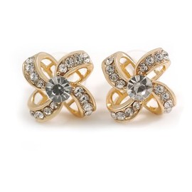 Dainty Crystal Floral Stud Earrings in Gold Tone - 15mm Across