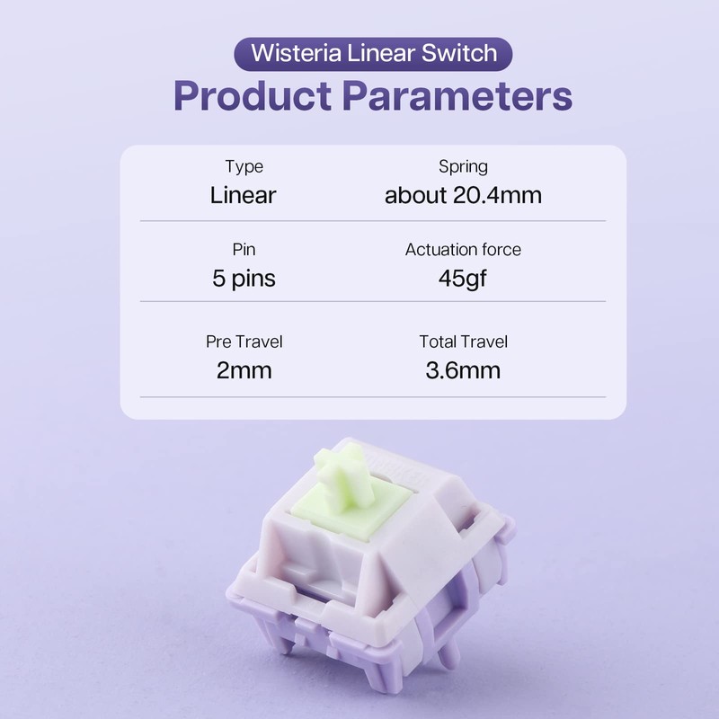 EPOMAKER Wisteria 39gf Linear Mechanical Keyboard Switches, 5-Pin Pre Lubed