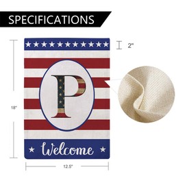 Patriotic Decorative Flag Initial Letter Garden Flags with Monogram P Double Sided American Independence Day Flag Welcome Burlap Garden Flags 12.5×18 Inch for House Yard Patio Outdoor Decor(P)