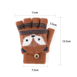 JINTN Children's Half Finger Gloves with Flip Top Mittens Knitted Gloves Five Finger Mittens Winter Gloves Knitted Cycling Gloves, Red Coffee