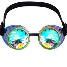 Steampunk Goggles for Raves Trippy Psychedelic Kaleidoscope Glasses with Rainbow Crystal Glass Lens