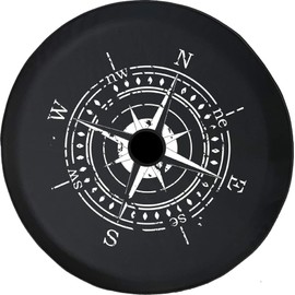 JL Series Spare Tire Cover with Backup Camera Hole Distressed Nautical Compass Travel Black 33 in
