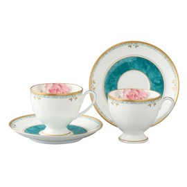 Narumi 52560-20861 Cup and Saucer Set, 7.4 fl oz (210 cc), Green, Floral, Rose, Gorgeous, Elegant, Stylish, Cute, Wedding Gift, Pair Coffee Cup, Made in Japan, Gift Box Included