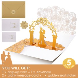 Pack of 5 Pop Up Wedding Cards with Envelope, 3D Valentine's Day Card for Wedding Day, Wedding Cards Bride and Groom, Invitation Card for Wedding, Anniversary, Wedding Card, Anniversary