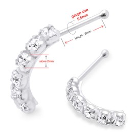 AZARIO LONDON Lavender 6 Round Crystal Stone Curved 22 Gauge 925 Sterling Silver Ball End Nose Stud Jewellery