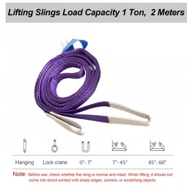 LEPEVNEY Lifting Straps Lift Sling Straps Flat Crane Sling Polyester 2M Lifting Slings Load Capacity 1 Ton for Lifting Towing Pulling