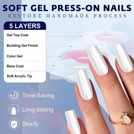 Bellelfin 120Pcs Press on Nails Medium, Square Cat Eye Fake Nails Full Cover Acrylic Nails Press ons Glossy White Glue on Nails Artificial Cat Eye False Nails for Women Girls
