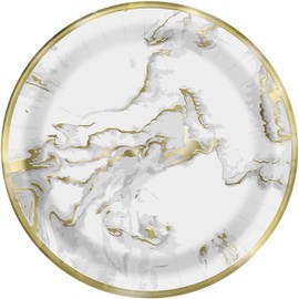 Unique Elegant Gold Foil Marble Round Dinner Plates - 9" (Pack of 10) - Elegant Party Plates for Weddings, Birthdays & Special Occasions