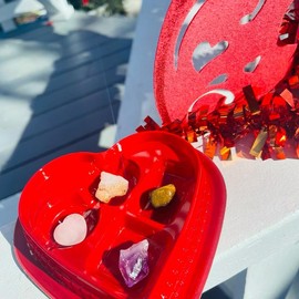 Valentines Day Gift | Heart Box of Genuine Crystals | Small Box | Box of Chocolate | New Age Gift | Spiritual Gift | Witchy Gift - Box Design: Record