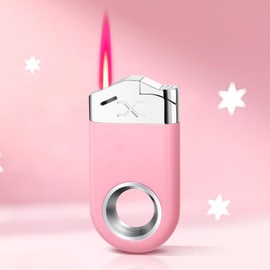 KAMBOLLY Cool Lighter with Funny Fidget Ring, Pink Keychain Lighters Refillable Butane Torch for Candle BBQ, Creative Gifts for Men Women, EDC Spinner Lighter with Windproof Jet Flame
