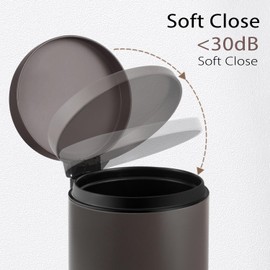 TIPGO Small Trash Can with Lid Soft Close, 4.5 Liters / 1.2 Gallon Bathroom Garbage Can, Mini Step Trash Bin, Stainless Steel Wastebasket for Bathroom, Bedroom, Office (Brown)