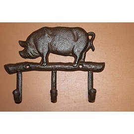 Southern Metal Amazing Pig Wall Hooks Rustic Cast Iron, Farmhouse Mudroom, Entryway, Pig Farmer Decor, H-120