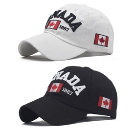 Azjachiny 2 PCS Canada Baseball Cap Canada Souvenirs Adjustable Canada Day Embroidered Maple Leaf Flag Cap for Men Women