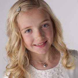 Precious Pieces Girl's Sterling Silver First Communion Cross Heart Locket Necklace