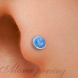 Light Blue Opal Tragus Stud Earring, Tragus Earring in 925 Sterling Silver,3 mm Blue Opal Tragus studs Piercing (Silver, Blue Opal)