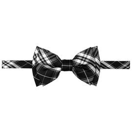 Retreez Stylish Plaid Checkered Woven Microfiber Pre-tied Boy's Bow Tie - Black and White - 4-7 years