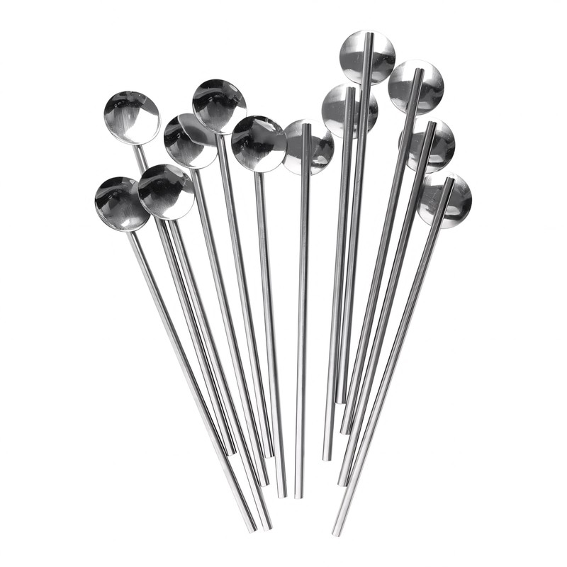 TOPTIE 12 PCS Spoon Straws Stirrer Stainless Steel Drinking Straw