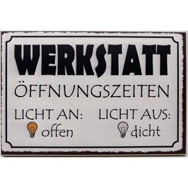 High Quality Wooden Sign 18 x 12 x 1 cm Workshop Opening Times - Licht an offen - Licht aus Dicht. DekoNo7