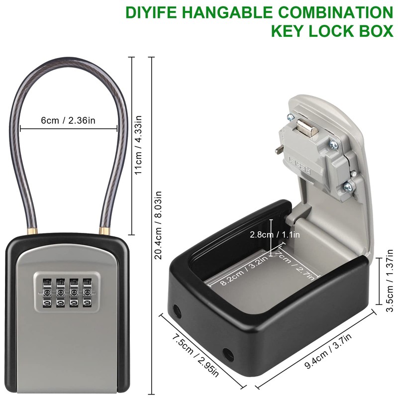 Key Lock Box, [New Version] [Flexible Rope] Diyife Portable Outdoor