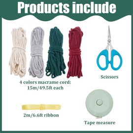 INFUNLY 4pcs/Set DIY Macrame Christmas Tree Kit Mini Macrame Ornaments Xmas Tree Craft Kit Handmade Winter Wall Hanging Kit Holiday Cord Knotting Kit with Instruction for Home Wedding Party Decor