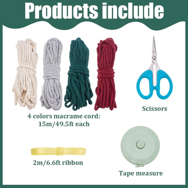 INFUNLY 4pcs/Set DIY Macrame Christmas Tree Kit Mini Macrame Ornaments