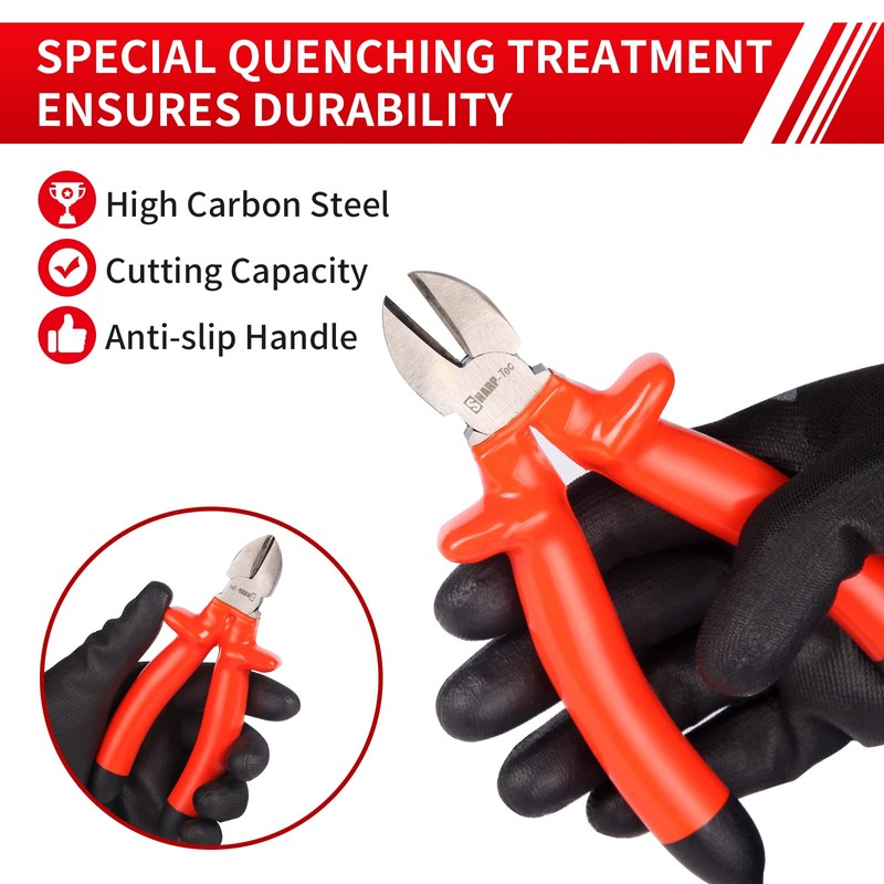 Sharp-tec 1000V Insulated Side Cutters Electrical, 160mm Snips Electrical Wire