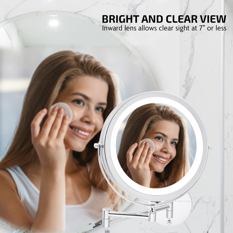 OVENTE Wall Mounted Lighted Makeup Mirror, 9" Double Sided 1X/10X