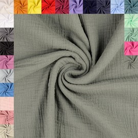 fingsi 7032 Muslin Cotton Fabric Sold by the Metre (Olive, 2.0 m) + 23 Other Colours