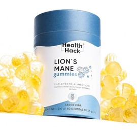 Health Hack Melena de León en Gomitas, 1000 mg de Adaptógeno, con 300 mg Bacopa Monnieri, 150 mg L-Teanina y Vitamina B12, Sabor Piña, Suplemento Vega