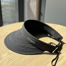 Weuiean KDMG-014 Women's Sun Visor, UV Protection, Wide Brim, Hat, Sun Cap, Quick Drying, Breathable, Elastic Cord, Adjustable Size, UV Protection, Sun Protection, Black, Free size