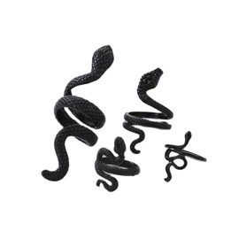 COLORFUL BLING 4Pcs Set Snake Ring Adjustable Stacking Finger Knuckle Ring Gothic Punk for Women Unisex Jewelry Gifts Midi Cuff Rings Bohemian Retro Vintage Joint Fashion-Black 1