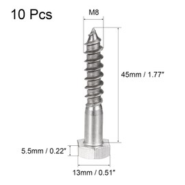 sourcing map Hex Lag Screws, M8 x 45mm 304 Stainless Steel Half Thread Self-Tapping Bolts for Wood Screw 10Pcs