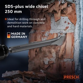 Presch SDS-Plus Wide Chisel - Extremely Robust, Durable 40mm Wide Cutting Edge - for All Demolition Work (250mm Length) - Rotary Hammer Chisel Made of high-Performance Steel for Powerful Strikes