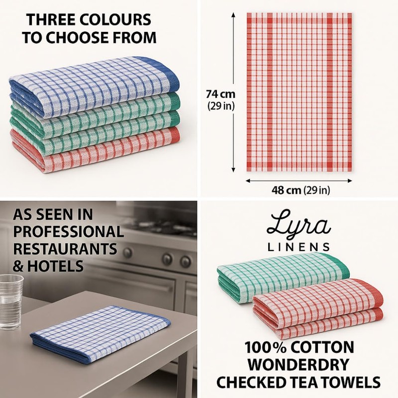 Lyra Linens 100% Cotton Wonderdry Checked Tea Towels – Restaurant