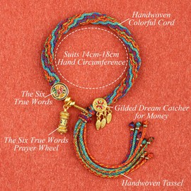 Weckan Feng Shui Healing Braided Bracelet Spiritual Talisman Tibetan Six Characters Mantra Prayer Wheel Dream Catcher Lucky Charm Handwoven Colorful Cord Meditation Decor for Money Prosperity