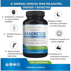 Magnesio 4 Tipos Alta Absorción 710 mg | 60 Cápsulas | Citrato, Glicinato, Gluconato y Óxido de Magnesio | Relajación, Sueño, Músculos y Estrés | Alph