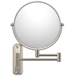 30X Wall Mounted Makeup Mirror with Lights,3 Color Modes Dimmable & Adjustable Double Side, Bathroom Vanity Makeup Mirror with 360 Rotation Extendable Swivel Arm,Magnifying Mirror - Brushed Nickel