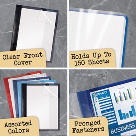 Better Office Products Ultra Durable Clear Front Report Covers, 25 Per Box, Letter Size, Assorted Colors, Poly Back Cover, with Fasteners, Lay Flat, Box of 25