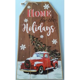 Holiday Christmas Wall Decor Red Truck with Christmas Tree "Home for the Holidays"