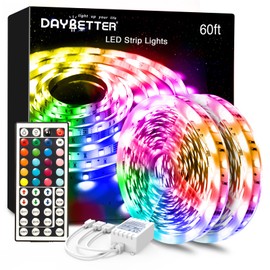 DAYBETTER Led Lights Color Changing Led Strip Lights with Remote Controller 60 ft, 2 Rolls of 30 ft Led Lighting for Bedroom, Home Decoration