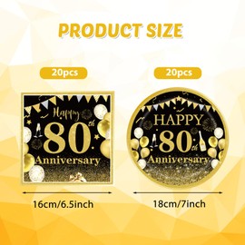40PCS 80th Birthday Decorations 80th Birthday Party Tableware 1944 Birthday Party Decorations Supplies Birthday Party Dessert Plates Napkins for Wedding Anniversary Cheers to 80 Years Party Supplies