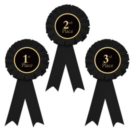 Award Ribbon Rosette Set Satin Participation Ribbon Honorable Ribbon Badge Black Prize Ribbons 1st 2nd 3rd Place Medals for Classroom Prize Science Fair Talent Show Spelling Bee (3 pcs Black)
