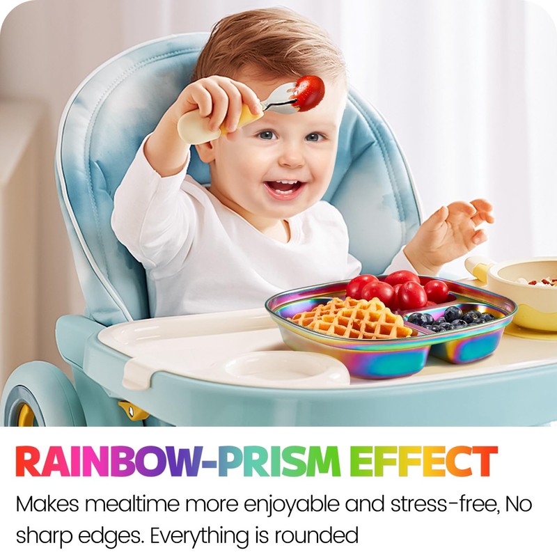 MIMORE Stainless Steel Kids Plates - 5 Pack Toddler Plates